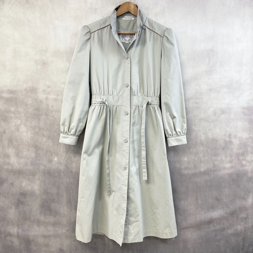VTG Nordstrom Brass Plum Dress Trench Coat Size 11 Retro Modest Minimalist Gray